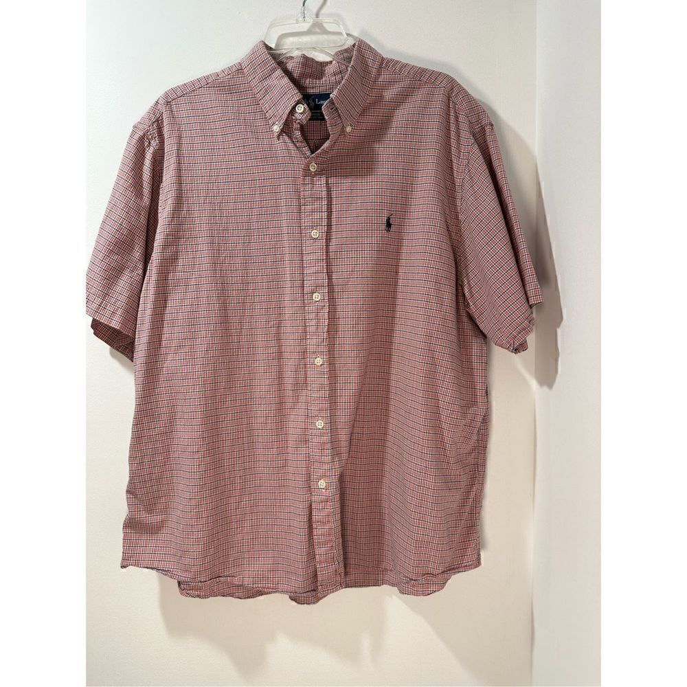 Ralph Lauren Monroe men’s short sleeve button down orange blue shirt XL #29-0747